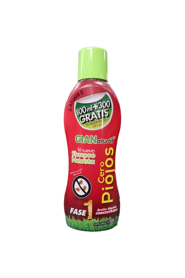 SHAMPOO GRAN NATURAL CERO PIOJOS 1100 ML * mi nuevo shampoo naturista accion rapida concentrada 1x15