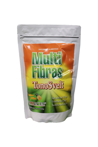 POLVO MULTIFIBRAS TONOSVELT SABOR PIÑA 450GR.(BOLSA) SALVADO DE TRIGO, SEMILLA DE CHÍA Y SEMILLA DE LINAZA.