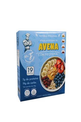 AVENA MR. F CON 750 GR HOJUELAS DE AVENA , PROTEÍNA DE SUERO DE LECHE, ALMENDRA FILETEADA, NUEZ, MANZANA DESHIDRATADA Y CANELA. * 1X14