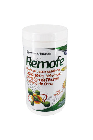 POLVO REMOFE VERDE BEBIDA SABOR BLUEBERRY 500 GR* colageno hidrolizado,cartilago de tiburon y calcio de coral 1X24