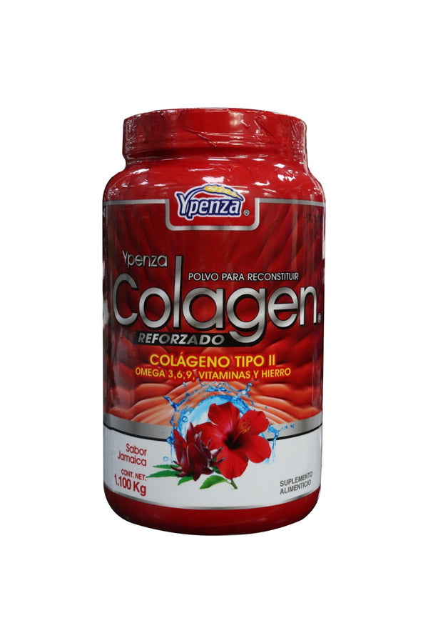 POLVO COLAGEN  REFORZADO SABOR JAMAICA PARA RECONSTITUIR  (FORMULA MEJORADA) 1.100 KG*  Colageno tipo II  omega 3,6,9, vitaminas y hierro
