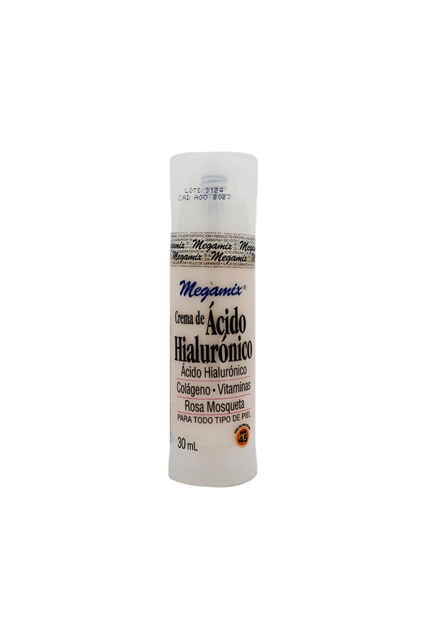 CREMA DE ACIDO HIALURONICO FPS45 Megamix  30ML.* 1X120 Acido Hialuronico, Colageno, Vitaminas Rosa Mosqueta. Para Todo Tipo de Piel