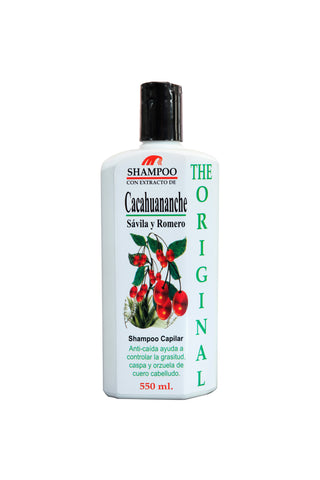 SHAMPOO CON EXTRACTO DE CACAHUANANCHE, SÁVILA Y ROMERO 550ML.