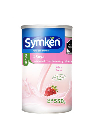 SYMKEN POLVO PARA PREPARAR BEBIDA DE SOYA BOTE SABOR FRESA 550G