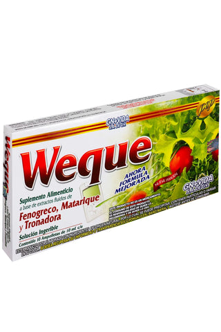 AMP. WEQUE C/10 SOLUCION INGERIBLE C/10 AMP. DE 10 ML. FENOGRECO, MATARIQUE Y TRONADORA