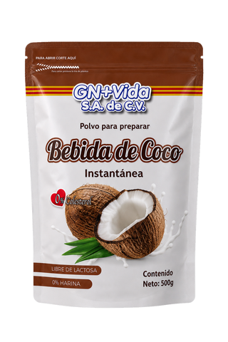 POLVO PARA PREPARAR BEBIDA DE COCO INSTANTANEA C/500 GRS. 0% COLESTEROL, 0% HARINA Y LIBRE DE LACTOSA.