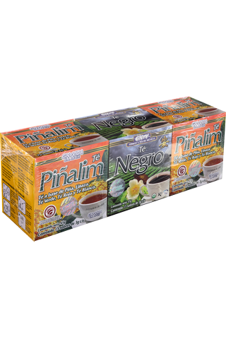 OFERTA 1 TÉ NEGRO C/15 SOB DE 3 GR C/U + 2 TÉ PIÑALIM TÉ A BASE DE PIÑA, LINAZA, TÉ VERDE, TÉ ROJO Y TÉ BLANCO C/15 SOB DE 3 GR C/U