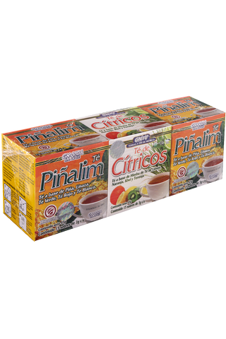 OFERTA 1 TÉ CITRICOS C/15 SOB DE 3 GR C/U + 2 TÉ PIÑALIM TÉ A BASE DE PIÑA, LINAZA, TÉ VERDE, TÉ ROJO Y TÉ BLANCO C/15 SOB DE 3 GR C/U