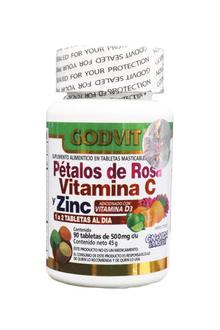 TBS. PETALOS DE ROSA , VITAMINA C Y ZINC C/90 DE 500 MG (MASTICABLES)