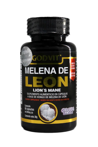 CAPS. MELENA DE LEON C/60 DE 500MG C/U. LIBRE DE GLUTÉN Y LEVADURA. GODVIT.
