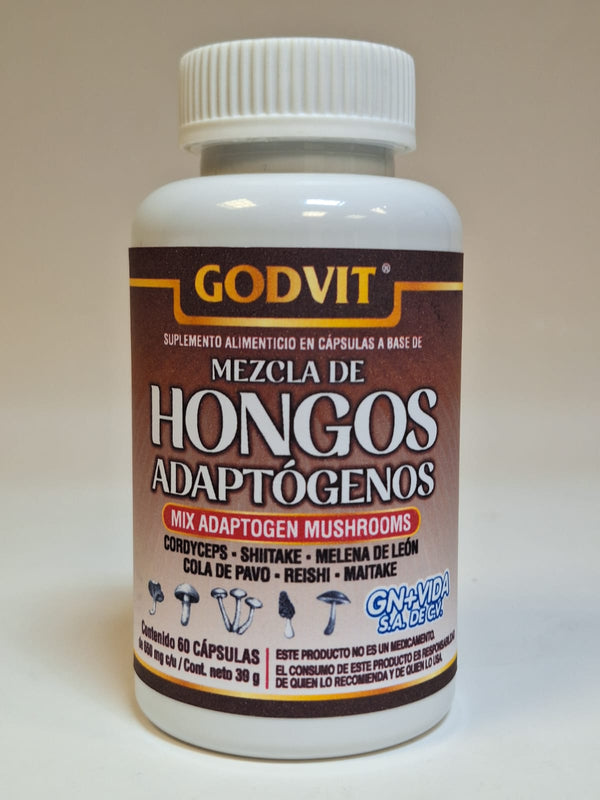 CAPS. MEZCLA DE HONGOS ADAPTOGENOS CORDYCEPS, SHITAKE, MELENA DE LEON, COLA DE PAVO, REISHI, MAITAKE C/60