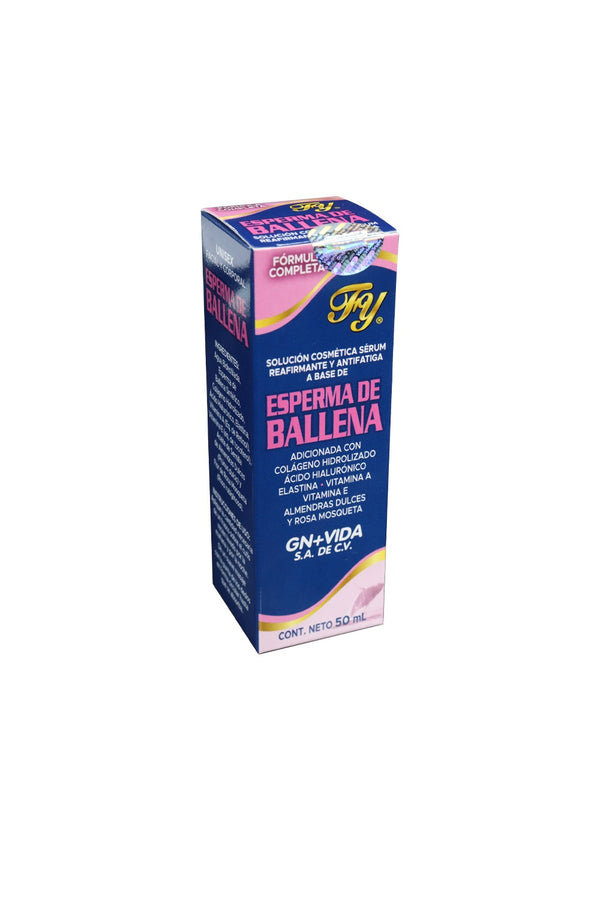 SOLUCIÓN COSMÉTICA SERÚM DE ESPERMA DE BALLENA 50ML CON COLÁGENO HIDROLIZADO, ÁCIDO HIALURÓNICO, ELASTINA, VIT A, VIT E, ALMENDRAS DULCES Y ROSA MOSQUETA