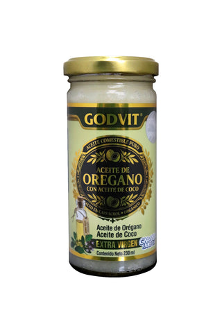 ACEITE DE OREGANO CON ACEITE DE COCO EXTRA VIRGEN 230 ML. 0 MG COLESTEROL, SIN GRASA HIDROGENADA, 0 G ÁCIDOS GRASOS TRANS.