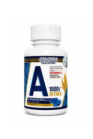 CAPS. VITAMINA A 1000 C/90 DE 1000 MG C/U. RETINIOL REFORZADA CON GÉRMEN DE TRIGO.