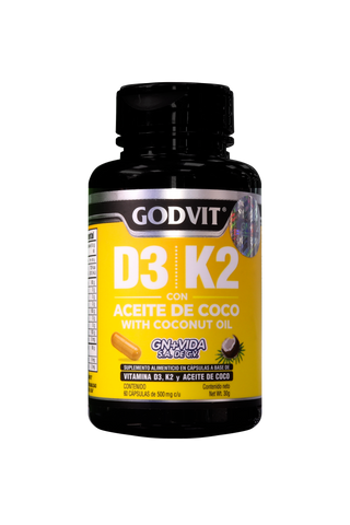 CAPS. VITAMINA D3 + K2 CON ACEITE DE COCO C/60 DE 500 MG C/U.