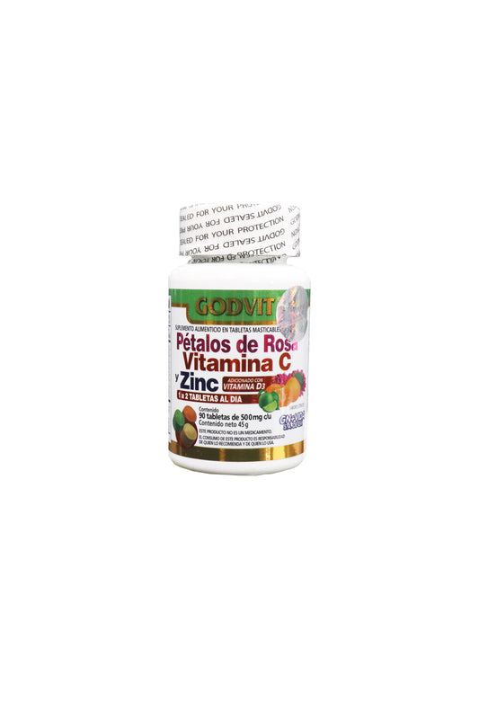 TBS. PETALOS DE ROSA , VITAMINA C Y ZINC C/90 DE 500 MG (MASTICABLES)