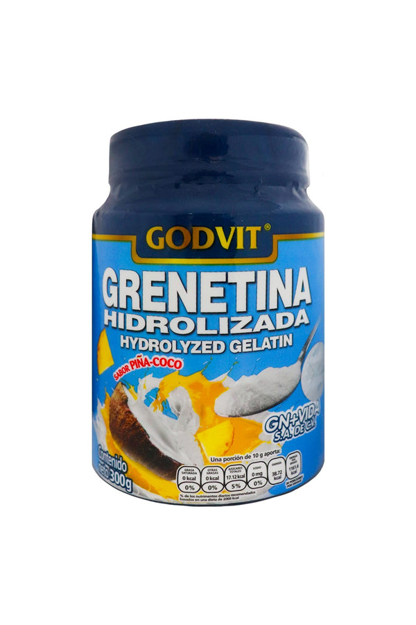 GODVIT POLVO GRENETINA HIDROLIZADA SABOR PIÑA-COCO C/300 GR