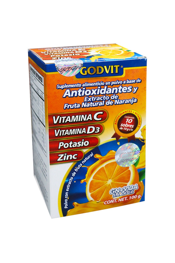 POLVO C/ VITAMINA C, ANTIOXIDANTES, VITAMINA D3, POTASIO Y ZINC C/10 SOBRES DE 10 GR