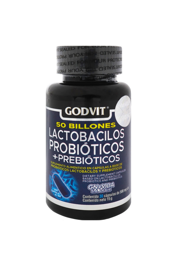 CAPS. 50 BILLONES DE LACTOBACILOS PROBIOTICOS + PREBIOTICOS C/30 500MG* 1X11 GODVIT