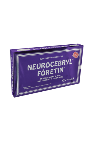 AMP. NEUROCEBRYL FÓRETIN  C/10 FRASCOS DE 10 ML. ADICCIONADO CON MULTIVITAMINICO +50 CON GINSENG Y JALEA REAL