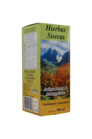 JARABE HIERBAS SUECAS CON 500ML. ANTIGUA RECETA DE AMARGO SUECO.