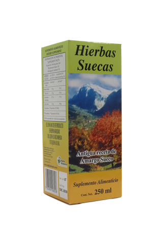 JARABE HIERBAS SUECAS CON 250ML. ANTIGUA RECETA DE AMARGO SUECO.
