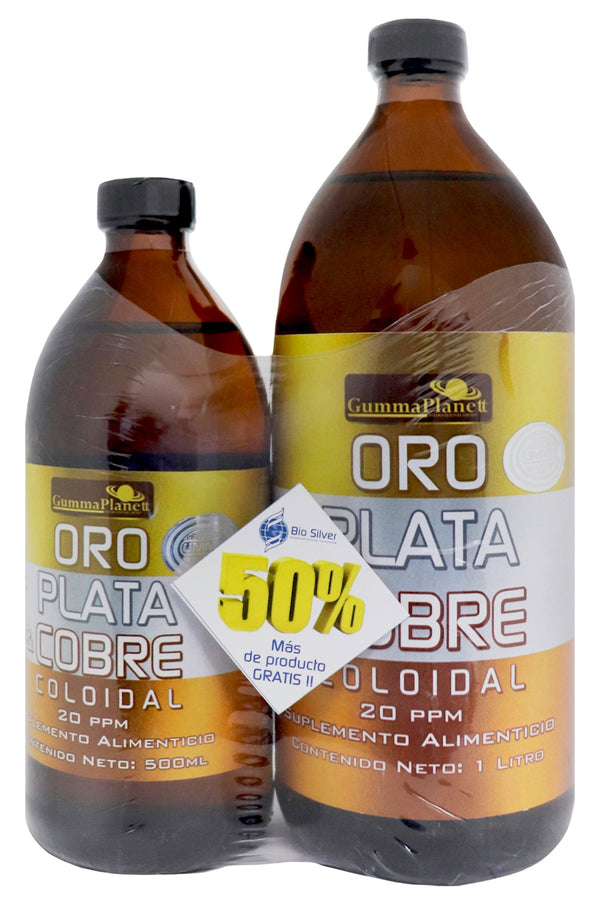 ORO, PLATA Y COBRE COLOIDAL 1000 ML + 500 ML GRATIS 20 PPM * 1X12