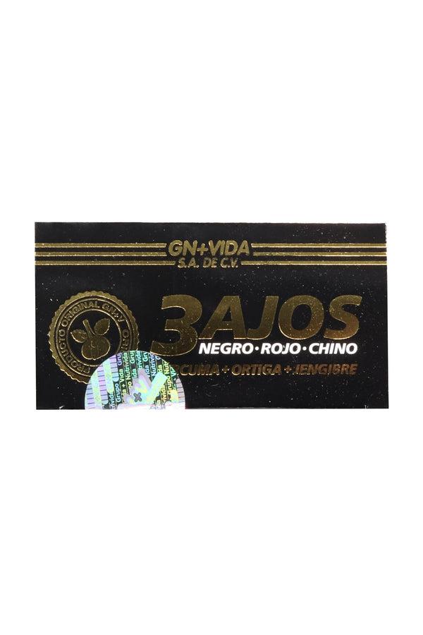 CAPS. 3 AJOS C/30 AJO NEGRO, ROJO Y CHINO, ADICIONADO CON CÚRCUMA, ORTIGA Y JENGIBRE + CAPS. VITAMINAS, MINERALES, CARTÍLAGO DE TIBURÓN, GLUCOSAMINA Y CONDROTINA C/30.