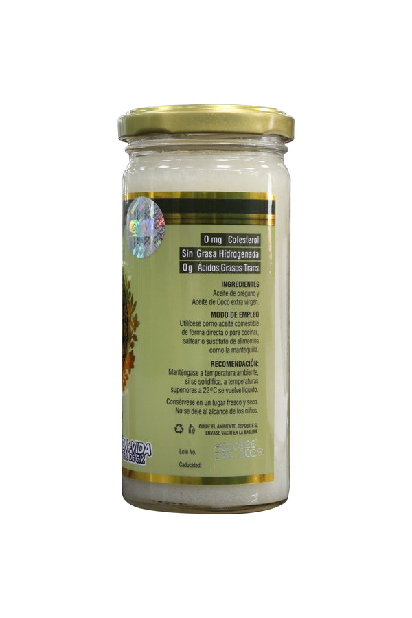 ACEITE DE OREGANO CON ACEITE DE COCO EXTRA VIRGEN 230 ML. 0 MG COLESTEROL, SIN GRASA HIDROGENADA, 0 G ÁCIDOS GRASOS TRANS.