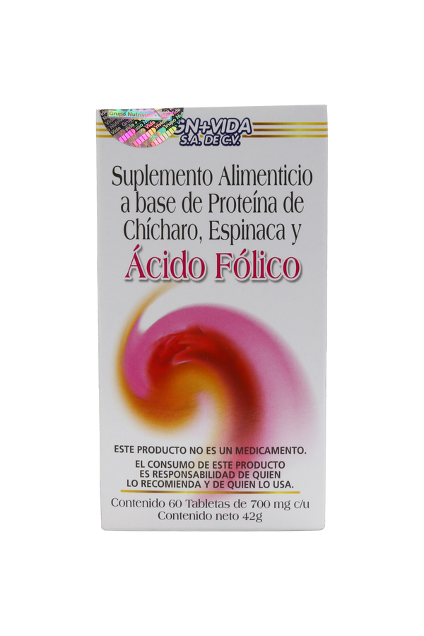 TBS. ÁCIDO FOLICO, ESPINACA Y PROTEÍNA DE  CHÍCHARO C/60 DE 700 MG C/U.
