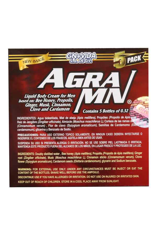 AMP. FCO. AGRAMN CREMA CORPORAL C/ 5 FRASCOS DE 9 GR C/U. MIEL DE ABEJA, POPÓLEO, JENGIBRE, ALMIZCLE, CANELA, CLAVO Y CARDAMOMO.