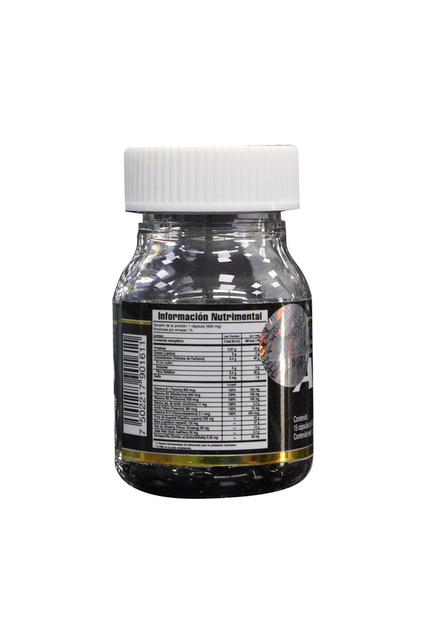 CAP. AGRAMN BLACK C/15 DE 500 MG C/U. A BASE DE VITAMINAS DEL COMPLEJO B, GUARANÁ, MACA, GINSENG, JALEA REAL Y ZARZAPARRILLA.