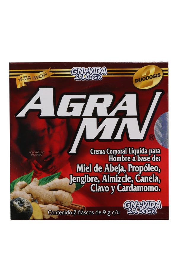 AMP. FCO. AGRAMN CREMA CORPORAL C/2 FRASCOS DE 9 GR C/U. MIEL DE ABEJA, POPÓLEO, JENGIBRE, ALMIZCLE, CANELA, CLAVO Y CARDAMOMO.