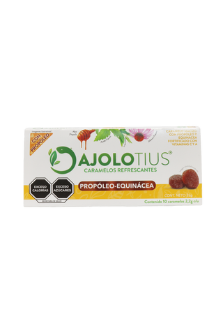 BLISTER AJOLOTIUS CARAMELO REFRESCANTES C/10 PZ DE 2.2 GR C/U. SABOR PROPÓLEO-EQUINÁCEA.