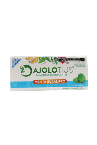 BLISTER AJOLOTIUS CARAMELO REFRESCANTES C/10 PZ DE 2.2 GR C/U. SABOR MENTA-EUCALIPTO SIN AZÚCAR .