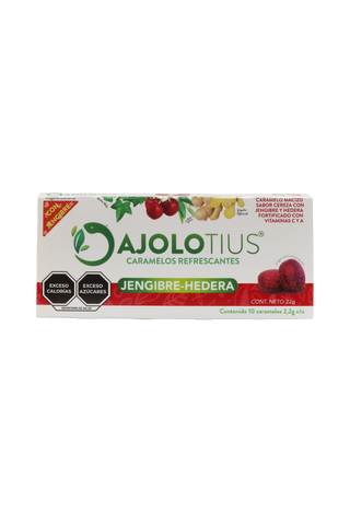 BLISTER AJOLOTIUS CARAMELO REFRESCANTES C/10 PZ DE 2.2 GR C/U. SABOR JENGIBRE-HEDERA.