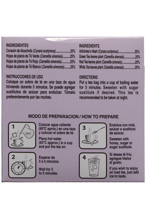 TÉ CORAZÓN DE ALCACHOFA, TÉ VERDE, TÉ ROJO Y TÉ BLANCO C/30 SOBRES DE 3GR C/U. CERTIFICADO DE CALIDAD HARPC.