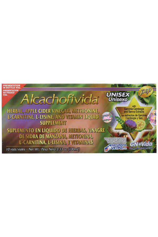 AMP. ALCACHOFIVIDA SOLUCIÓN INGERIBLE C/10 AMP. DE 10 ML C/U.  SUPLEMENTO EN LÍQUIDO DE HIERBAS, VINAGRE DE SIDRA DE MANZANA, METIONINA, L-CARNITINA, L-LISINA Y VITAMINAS. CON EXTRACTO DE GARCINIA, CAMBOGIA Y SEN.