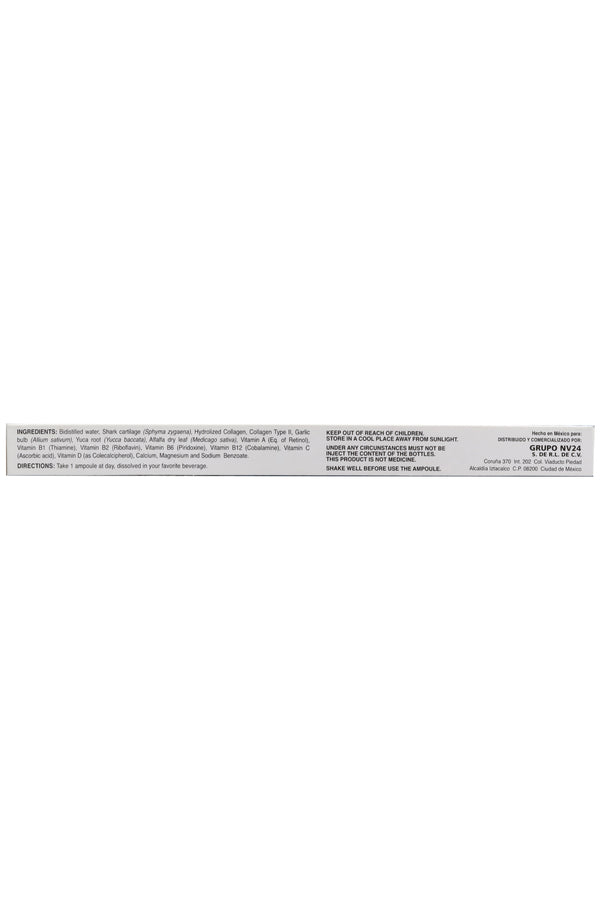 AMP. ARTRIREUMAFIN PLUS  SOLUCIÓN INGERIBLE C/10 AMP. DE 10 ML C/U.  CARTÍLAGO DE TIBURÓN, COLÁGENO HIDROLIZADO, AJO, FENOGRECO, YUCCA, ALFALFA,  VITAMINAS Y MINERALES. ADICIONADO CON COLÁGENO TIPO II.