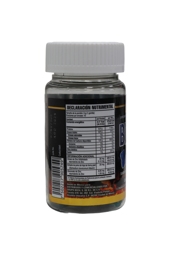 GOMITAS BLUE LOVE MEN C/10 DE 3 GR C/U. SABOR UVA. A BASE DE HORNY GOAT Y ZINC.