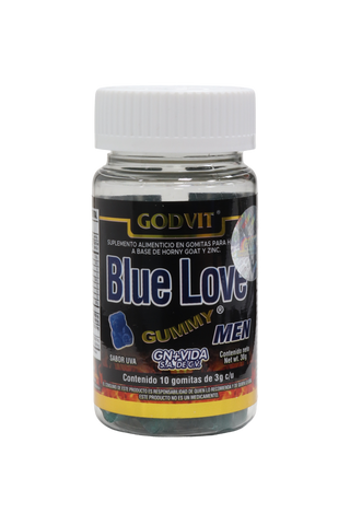GOMITAS BLUE LOVE MEN C/10 DE 3 GR C/U. SABOR UVA. A BASE DE HORNY GOAT Y ZINC.