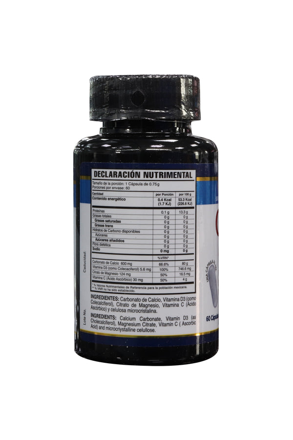 CAPS. CALCIO 600 + VITAMINA D3 ,CITRATO DE MAGNESIO Y VITAMINA C, C/60 DE  750MG C/U. GODVIT.