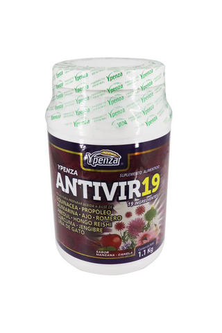 POLVO ANTIVIR 19 SABOR MANZANA-CANELA 1.100 KG* equinacea,propoleo,silimarina,ajo,romero,abedul,hongo reishi,curcuma,jengibre,uña de gato