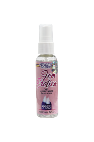 GEL FEM EROTICA LUBRICANTE A BASE DE AGUA NATURAL 60 ML. NO ES PEGAJOSO, NO MANCHA Y NO DESEQUILIBRA EL PH.