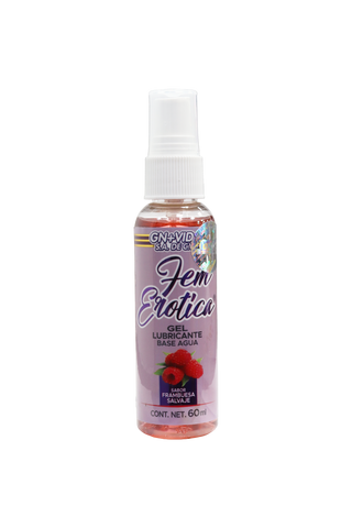 GEL FEM EROTICA LUBRICANTE A BASE DE AGUA SABOR FRAMBUESA SALVAJE 60 ML.  NO ES PEGAJOSO, NO MANCHA Y NO DESEQUILIBRA EL PH.