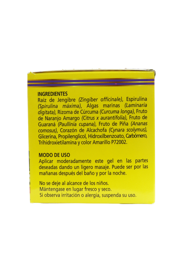 GEL CORPORAL COSMETICO SIN KILOS JENGIBRE + ESPIRULINA 300 GR. ADICIONADO CON JENGIBRE, ESPIRULINA, ALGAS MARINAS, CÚRCUMA, NARANJO AMARGO, GUARANÁ Y PIÑA.