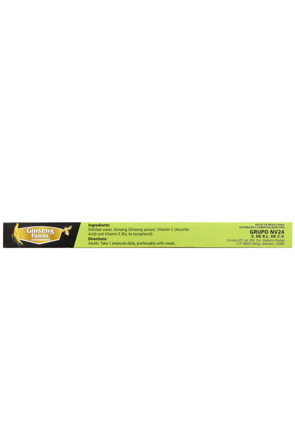 AMP. GINSENG PANAX + ANTIOXIDANTES SOLUCIÓN INGERIBLE C/10 AMP. DE 10 ML C/U.  CON VITAMINA E Y C.