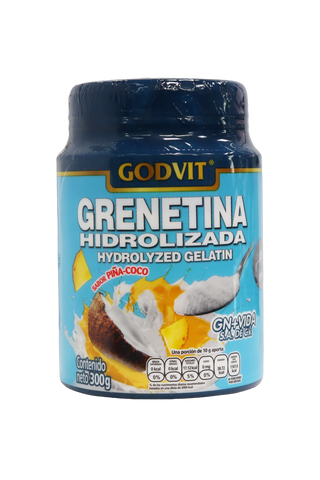POLVO GRENETINA HIDROLIZADA SABOR PIÑA-COCO C/300 GR. HIDROLIZED GELATIN.