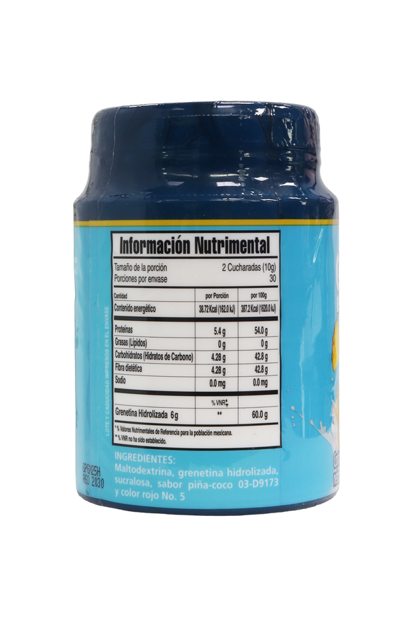 POLVO GRENETINA HIDROLIZADA SABOR PIÑA-COCO C/300 GR. HIDROLIZED GELATIN.