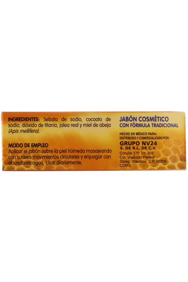 JABÓN COSMÉTICO A BASE DE JALEA REAL Y MIEL C/ 90 GR. JABÓN COSMÉTICO CON FÓRMULA TRADICIONAL.
